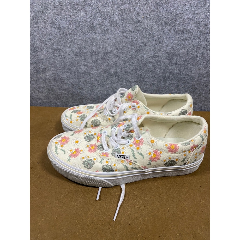 Vans Era Floral Succulent Print Canvas Low Top Sneakers Womens 7 Cream Pink - Picture 3 of 8